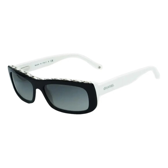 CHANEL Accessories - Vintage CHANEL Sunglasses 5130-Q Rectangle Frame Leather Chain in Black & White
